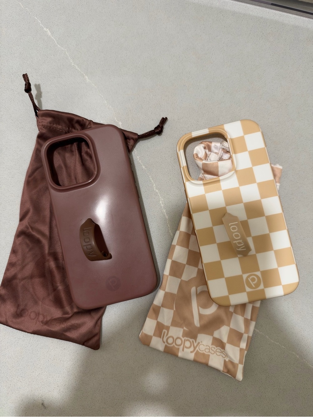 Loopy Case Beige Checkerboard & Brown iPhone Cases with Loopy Strap